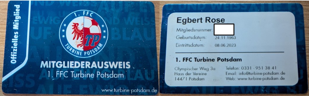 💙🤍1.FFC Turbine Potsdam💙🤍Mitgliedsausweis